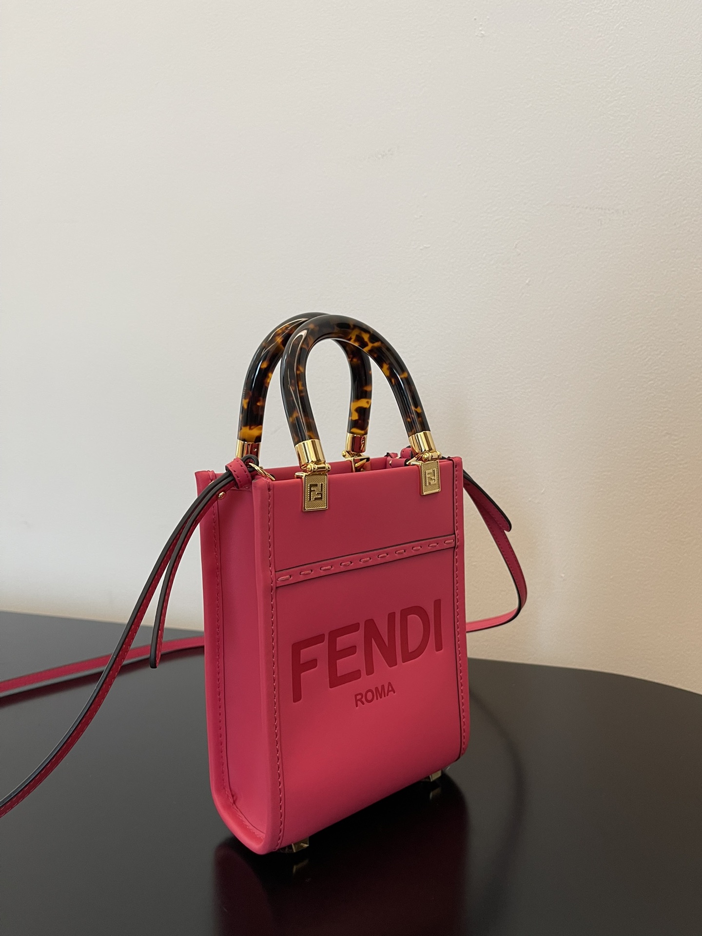 Fendi Mini Sunshine Shopper Rose Pink Leather Bag